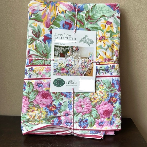 April Cornell Cotton Tablecloth Eternal Rose 60”x 102”Oblong Floral Spring New